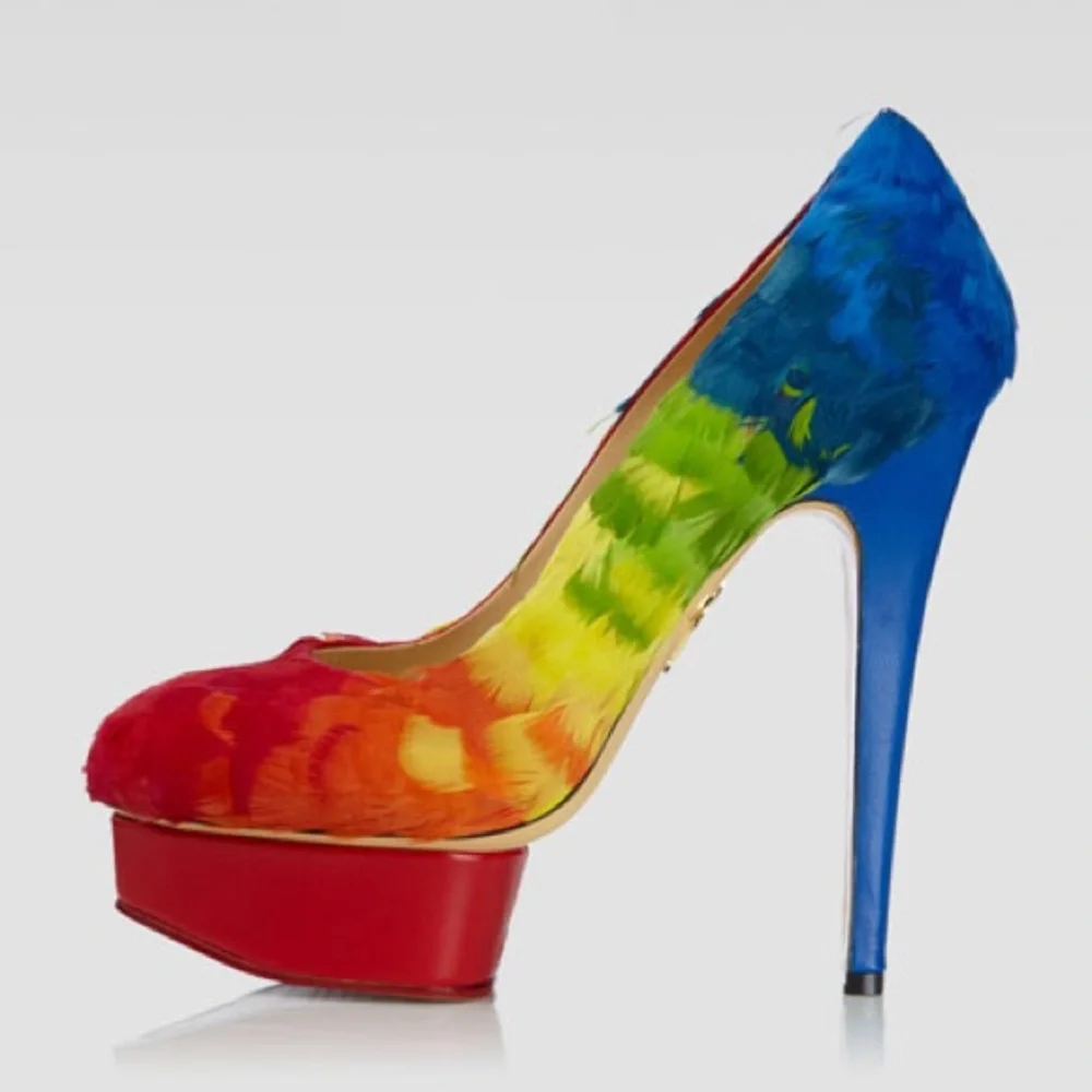Charlotte Olympia Dolly Rainbow Feathered Pump